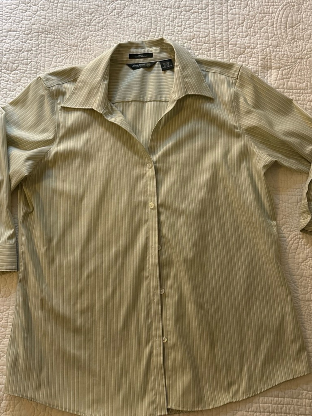 Eddie Bauer Olive & White Pinstriped Button-Down Shirt